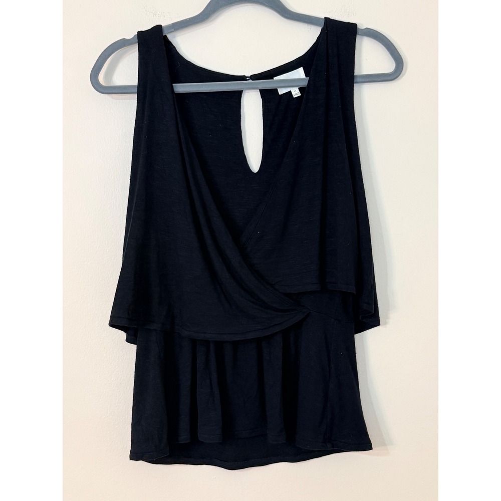 Deletta Anthropologie Black Surplice Wrap Double Layer‎ Keyhole Back Top XS